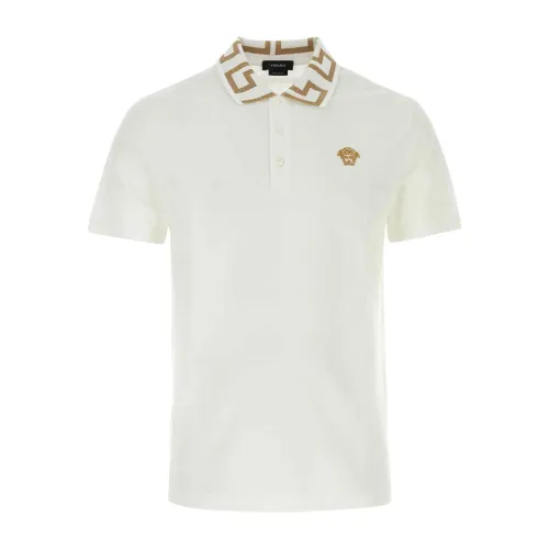 Versace , White Piquet Polo Shirt ,White male, Sizes:
