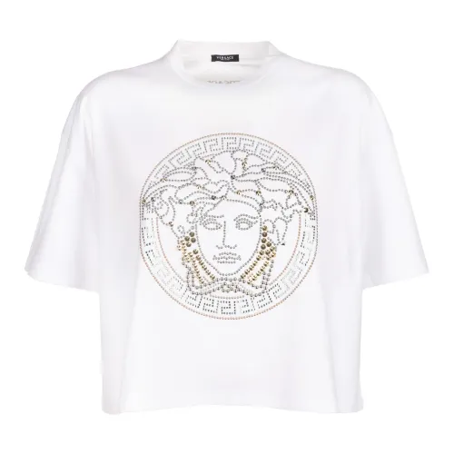 Versace , White Strass Oversized T-Shirt ,White female, Sizes: