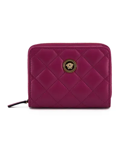 Versace Womens Bifold Zip around Wallet Quilted Nappa Leather Purple - One Size