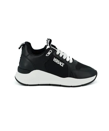 Versace WoMens Black and White Calf Leather Sneakers