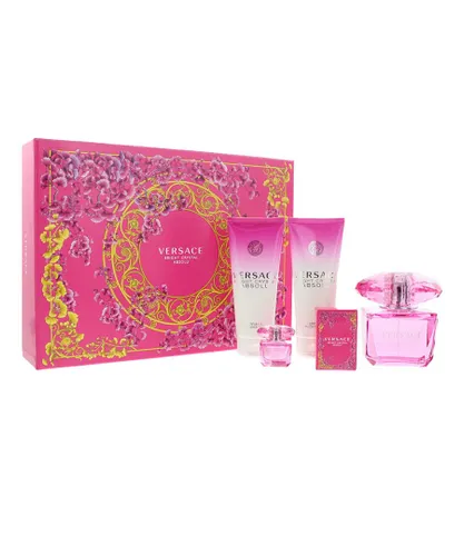 Versace Womens Bright Crystal Absolu Eau De Parfum 90ml, Shower Gel 100ml, Body Lotion + Eau De 5ml Gift Set - Pink - One Size