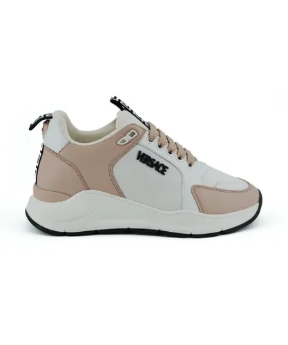 Versace WoMens Light Pink and White Calf Leather Sneakers