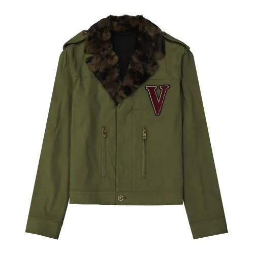 Versus Versace , Green Denim Jacket with Squirrel Fur Collar ,Green male, Sizes: