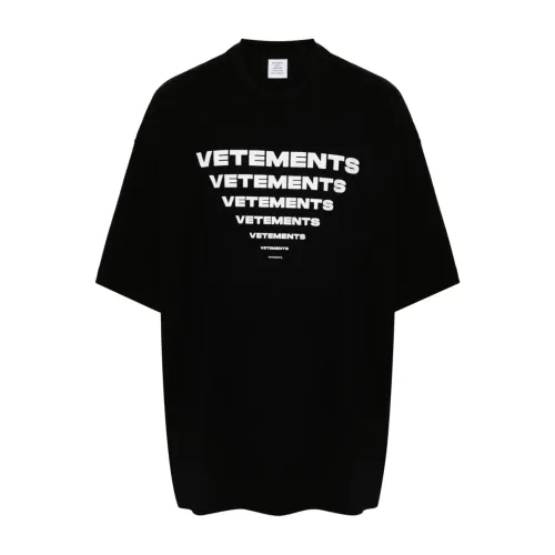 Vetements , Black Cotton T-shirt with Logo Print ,Black female, Sizes: