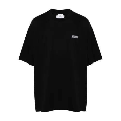 Vetements , Black Embroidered Logo T-shirt ,Black male, Sizes:
