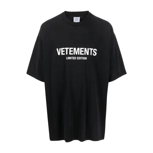 Vetements , Black Logo Print Cotton T-shirt ,Black male, Sizes: