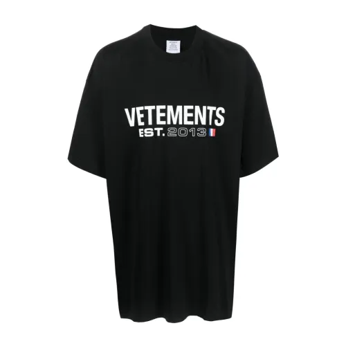 Vetements , Black Logo-Print T-shirt ,Black male, Sizes: