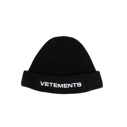 Vetements , Black Wool Cap with Embroidered Logo ,Black male, Sizes: