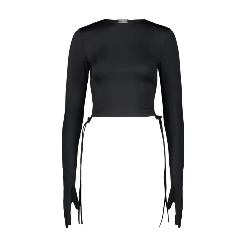 Vetements , Cropped Lycra Styling Top with Zip ,Black female, Sizes:
