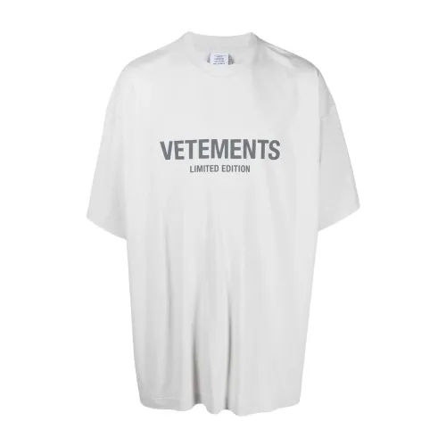 Vetements , Grey Logo Print T-shirt ,Gray male, Sizes:
