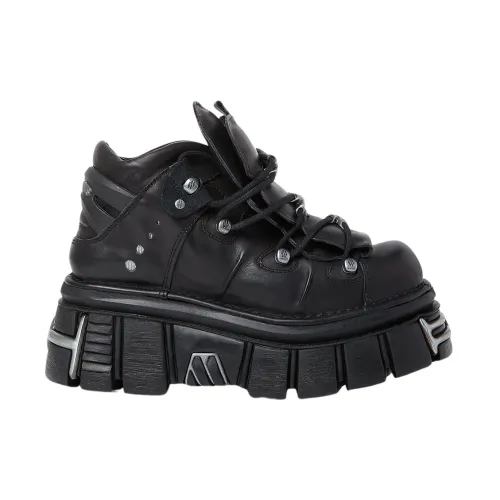Vetements , Leather Platform Sneakers with Logo Plaques ,Black male, Sizes: