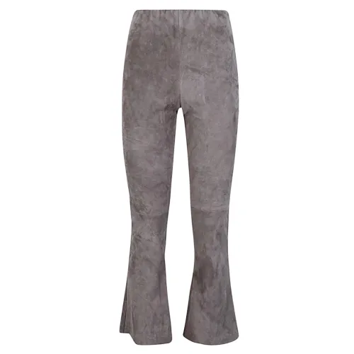 Via Masini 80 , Cropped Flared Suede Trousers ,Gray female, Sizes:
