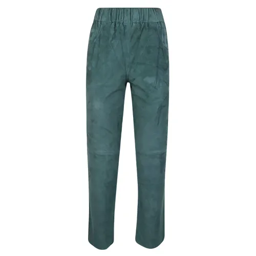 Via Masini 80 , Suede Trousers with Elastic Waist ,Green female, Sizes: