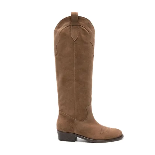 Via Roma 15 , Brown Suede Knee-Length Boots ,Brown female, Sizes: