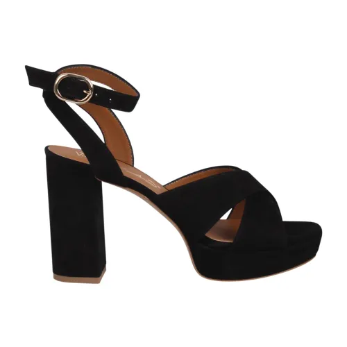 Via Roma 15 , Chunky Heel Platform Sandal with Weaving ,Black female, Sizes: