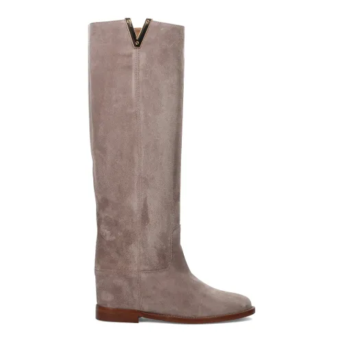 Via Roma 15 , Dove Grey Suede Wedge Boots ,Gray female, Sizes: