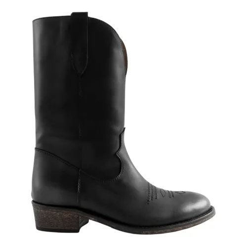 Via Roma 15 , Leather Texan Ankle Boots ,Black female, Sizes: