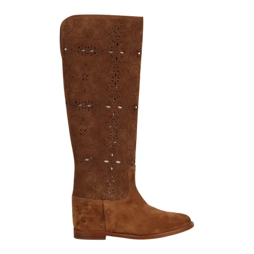 Via Roma 15 , Perforated Suede Wedge Boot ,Brown female, Sizes: