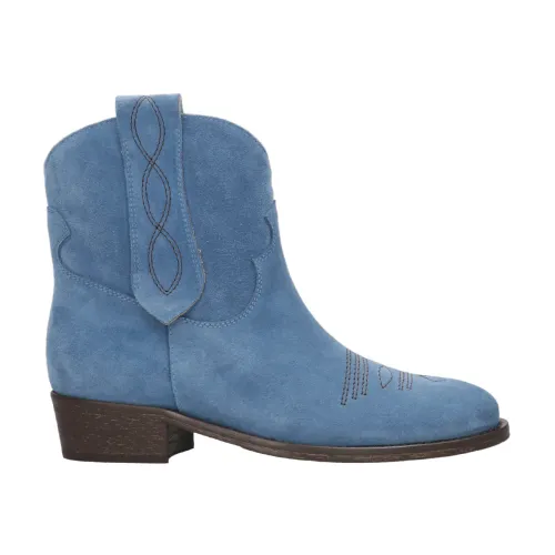 Via Roma 15 , Suede Ankle Boots Clear Blue ,Blue female, Sizes: