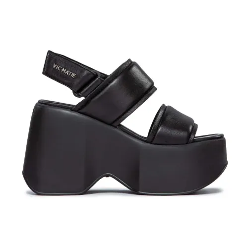 Vic Matié , Black Leather Platform Sandal -38 ,Black female, Sizes: