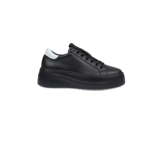 Vic Matié , Black Leather Sneakers with White Trim and 6cm Platform ,Black female, Sizes: