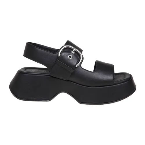 Vic Matié , Black Leather Wedge Sandals ,Black female, Sizes: