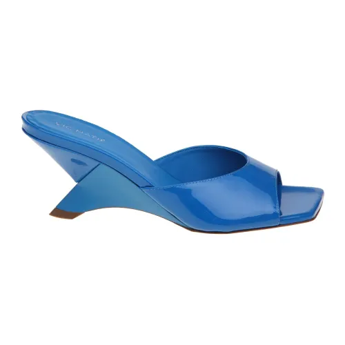 Vic Matié , Blue Patent Leather Feather Mules ,Blue female, Sizes: