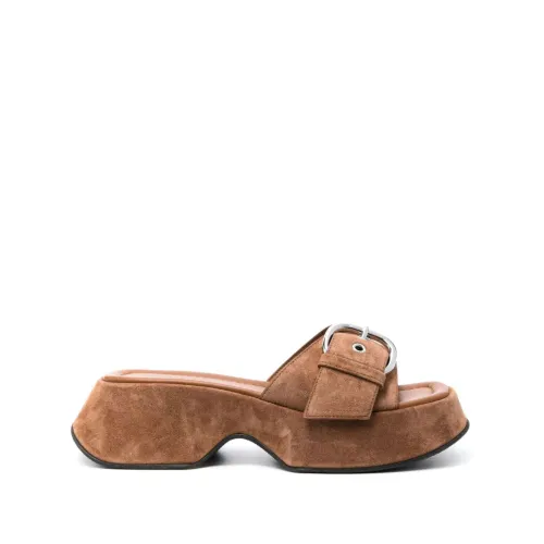 Vic Matié , Brown Suede Sandals with Square Open Toe ,Brown female, Sizes: