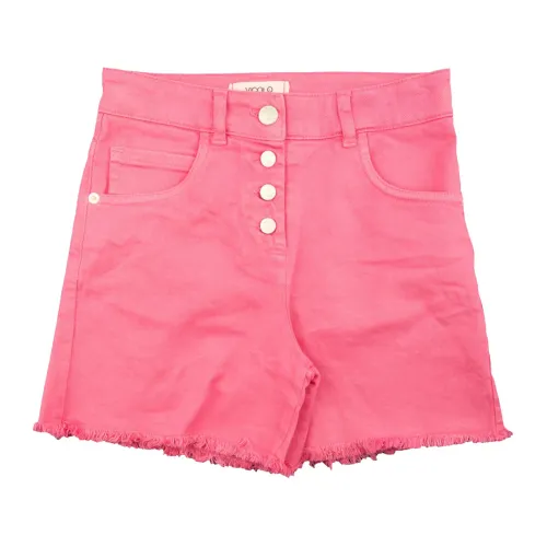ViCOLO , Fuchsia Kids Denim Shorts with Fringed Hem ,Pink female, Sizes: