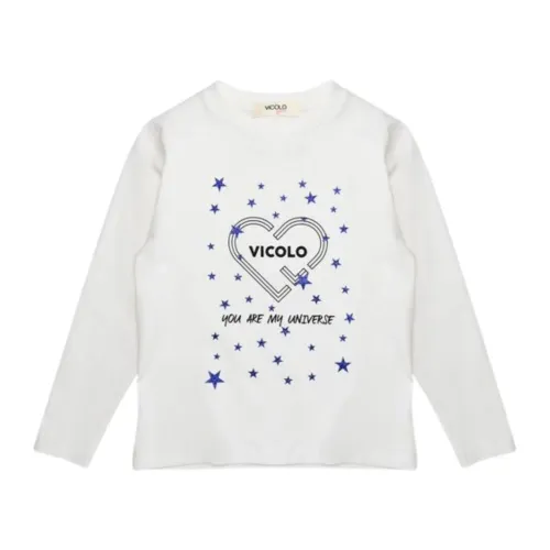 ViCOLO , Kids Long Sleeve Glitter Star T-shirt ,White female, Sizes: