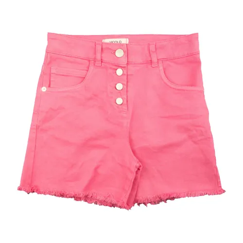 ViCOLO , Pink Denim Kids Fringe Shorts ,Pink female, Sizes: