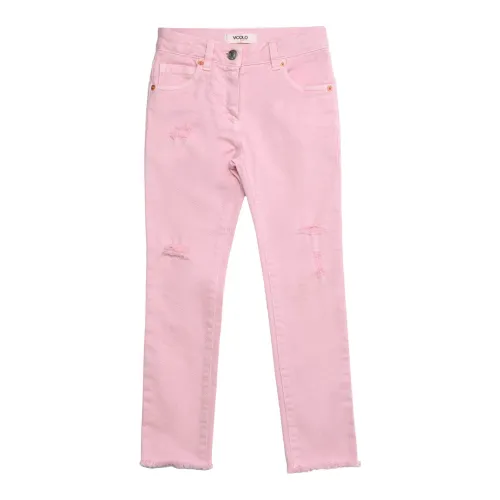 ViCOLO , Pink Kids Jeans with Distressed Details ,Pink female, Sizes: