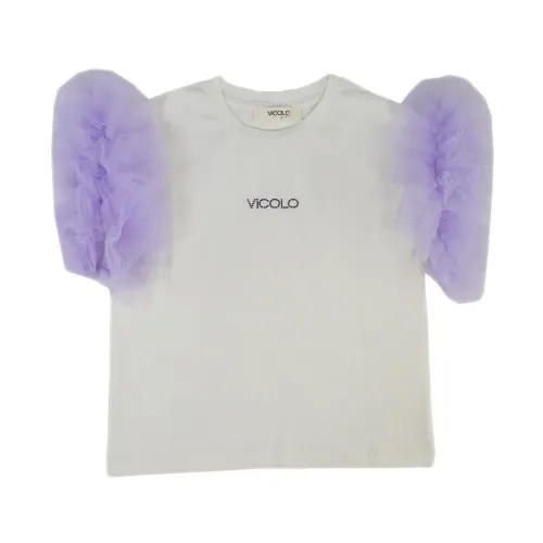 ViCOLO , Tulle Sleeve T-Shirt in Cream ,Gray female, Sizes: