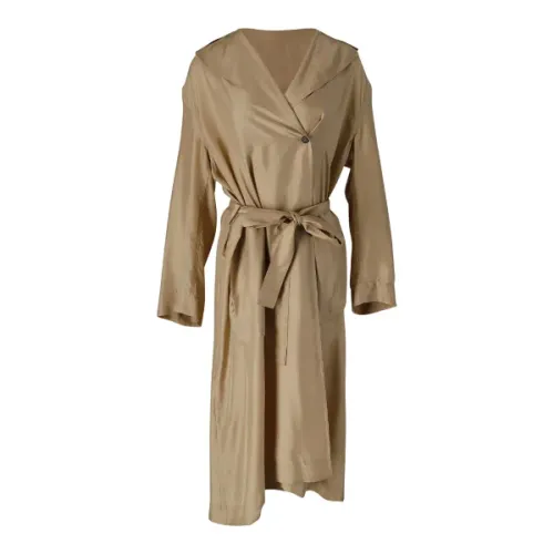 Victoria Beckham , Beige Silk Ruffled Trench Coat ,Beige female, Sizes: