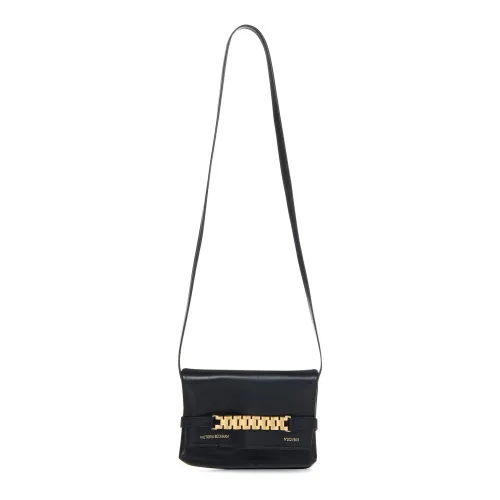Victoria Beckham , Black Leather Shoulder Bag with Gold Chain Detail ,Black female, Sizes: ONE SIZE