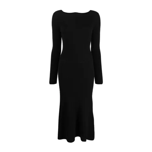 Victoria Beckham , Black Ribbed-Knit Long-Sleeve Dress ,Black female, Sizes: