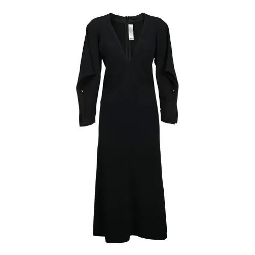 Victoria Beckham , Draped Sleeve Midi Dress ,Black female, Sizes: