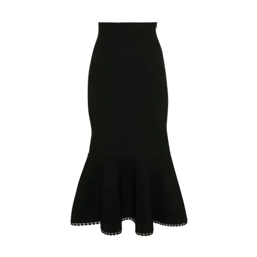 Victoria Beckham , Flared Scalloped Trim Skirt ,Black female, Sizes: