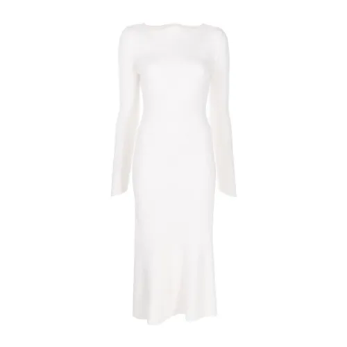 Victoria Beckham , Off-White Ribbed-Knit Long-Sleeve Dress ,White female, Sizes: