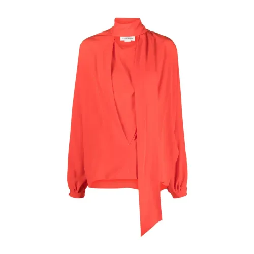 Victoria Beckham , Red Silk V-Neck Shirt with Scarf ,Red female, Sizes: