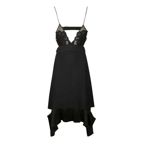 Victoria Beckham , Ruffle Midi Dress ,Gray female, Sizes: