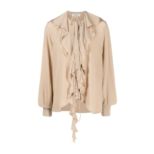 Victoria Beckham , Silk Ruffle Sand Shirt ,Beige female, Sizes: