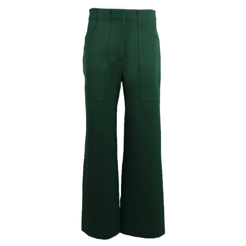 Victoria Beckham , Wool Blend Bottlegreen Pants ,Green female, Sizes: