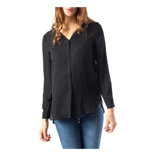 Vila , Black Button-Front V-Neck Shirt ,Black female, Sizes: