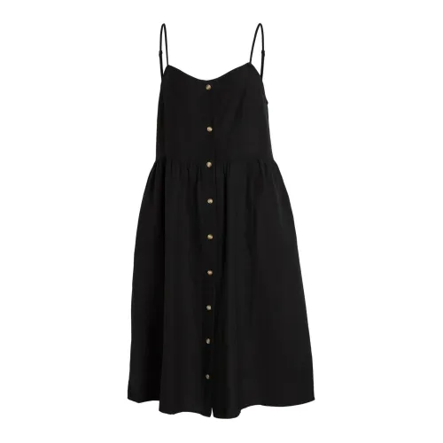 Vila , Black Cotton Sweetheart Neckline Dress ,Black female, Sizes: