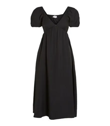 VILA Black Puff Sleeve Midi Dress New Look