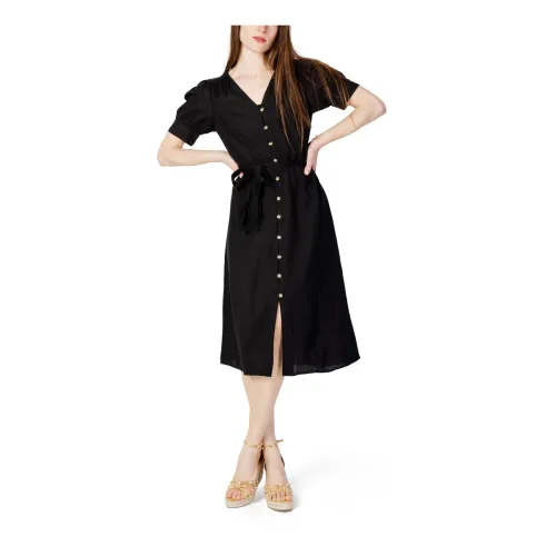 Vila , Black V-Neck Buttoned Dress ,Black female, Sizes: