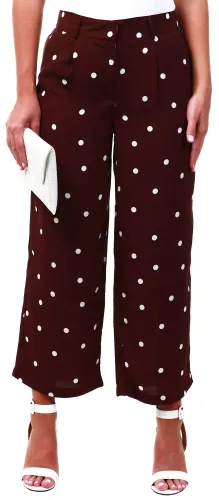 Vila Brown Polka Dot Cropped Culotte Trousers