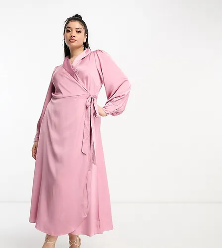 Vila Curve wrap full maxi dress in dusty pink
