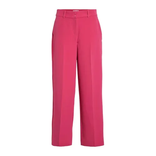 Vila , Fuchsia Plain Zip and Button Trousers ,Pink female, Sizes: